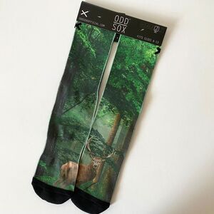 Odd Sox DEER IN FOREST Crew Socks Men's‎ Size 6-13 Multicolor Green  Rn154381